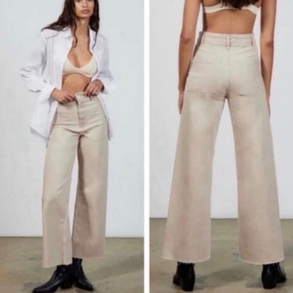 Zara Cream Wide Leg Pants - Marine Premium Straight